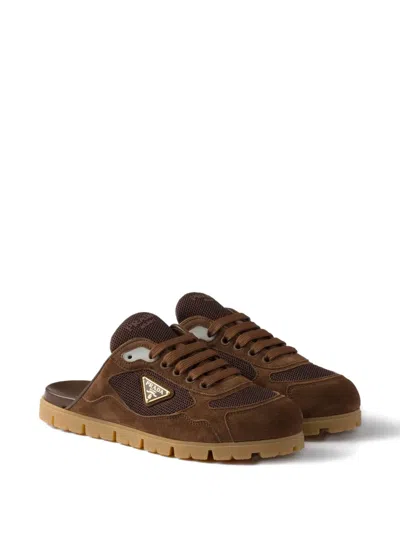 Prada Trail Mesh-panel Suede Mules