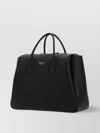 Prada Travel Bag Leather Structured Silhouette In Black