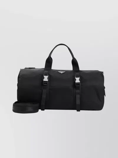 Prada Travel Bag With Buckle And Handles In Black