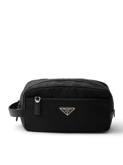 PRADA TRAVEL POUCH IN RE-NYLON AND SAFFIANO