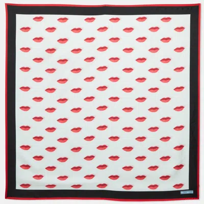 Pre-owned Prada Tri Color Lips Printed Silk Square Scarf In Multi