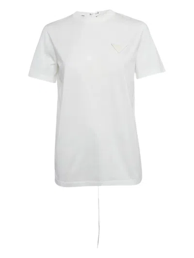Pre-owned Prada Triangle-appliqué Criss-cross Cotton T-shirt In White