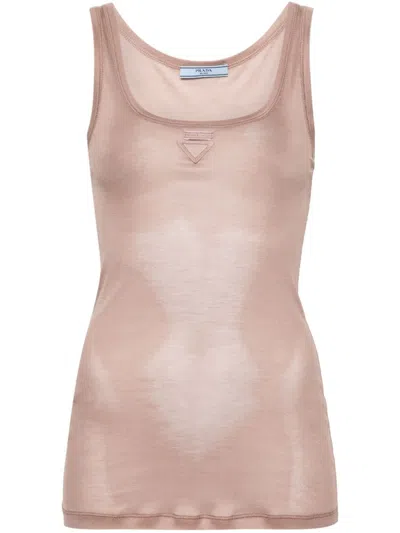 PRADA TRIANGLE-APPLIQUÉ SILK TOP