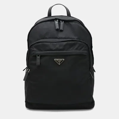 Pre-owned Prada Triangle Backpack Nylon Leather Nero Black