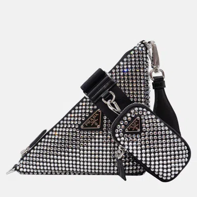 Pre-owned Prada Triangle Bag Crystals Black Bag
