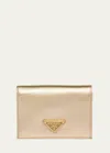 Prada Triangle Bifold Metallic Leather Wallet In F0522 Platino