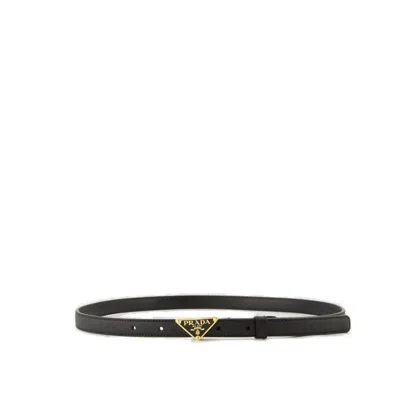 Prada Triangle Logo Saffiano Leather Belt In Black