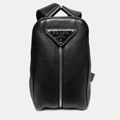 Pre-owned Prada Triangle Black Leather Backpack