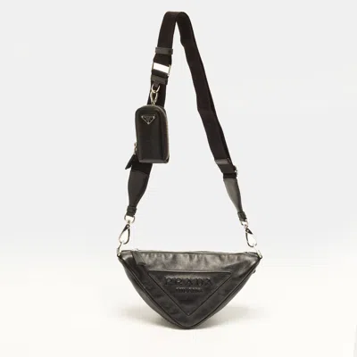 Pre-owned Prada Triangle Black Leather Crossbody Bag