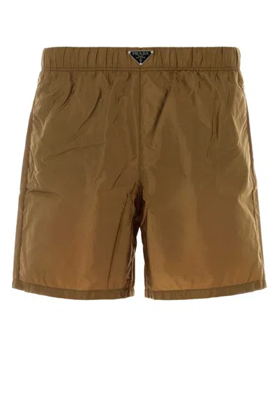 Prada Re-nylon Swim Trunks In Brown