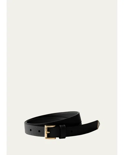 Prada Triangle Calf Leather Belt In Black