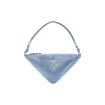 Pre-owned Prada Triangle Crystal-embellished Satin Bag 'blue' | Women's Size Onesize