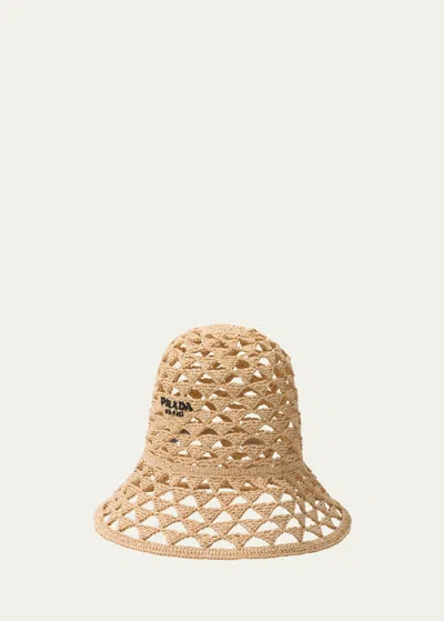 Prada Triangle Cutout Raffia Bucket Hat In F0i55 Naturale Ne