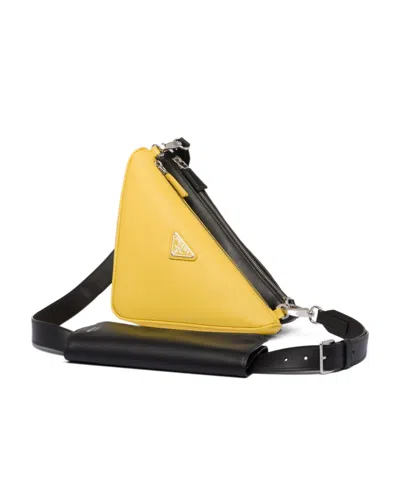 Prada Saffiano Leather And Leather Shoulder Bag In Yellow