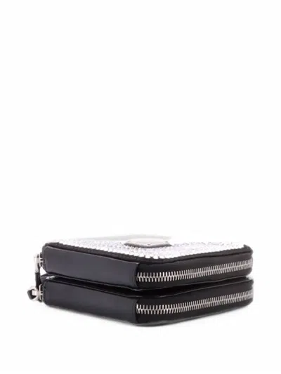 Pre-owned Prada Triangle Double Pouch Crystal Embellished Satin Mini Crossbody Bag In Black
