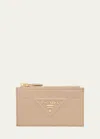 Prada Triangle-embossed Zip Card Holder In F0036 Sabbia