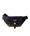 Prada Triangle-enamel Belt Bag In Blue/coffee