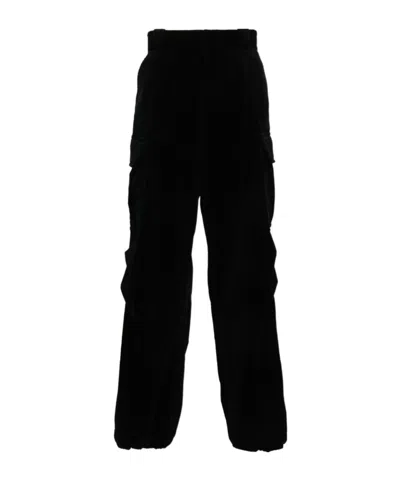 Prada Triangle-enamel Corduroy Tapered Trousers In Black