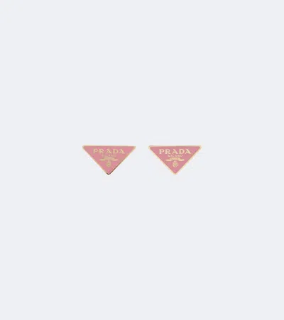 Prada Triangle Enamel Earrings In Pink