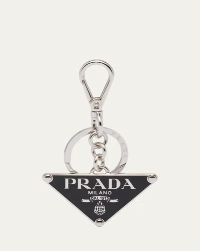 Prada Triangle Enamel Keychain In Black