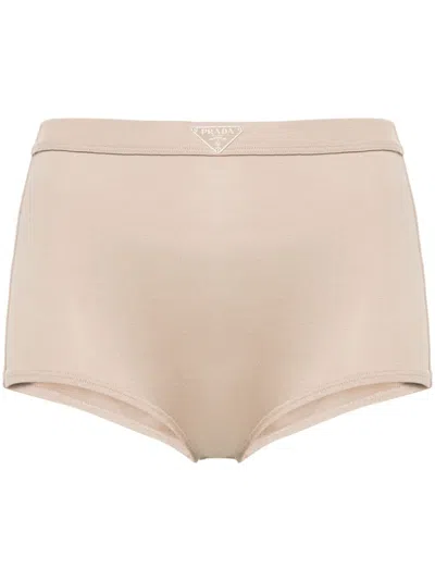 Prada Kurze Shorts Mit Triangel-emaille In Neutral