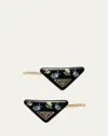 Prada Floral-print Hair Barrettes (set Of Two) In F0j0g Nero Celeste