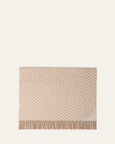 Prada Jacquard-logo Wool-cashmere Stole In F0j34 Sabbia Bianco
