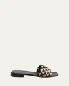 Prada Geometric Pattern Fabric Slippers With Flat Sole In Nero Corda