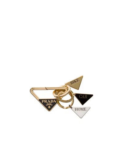 Prada Triangle Key Chain In Gold/schwarz
