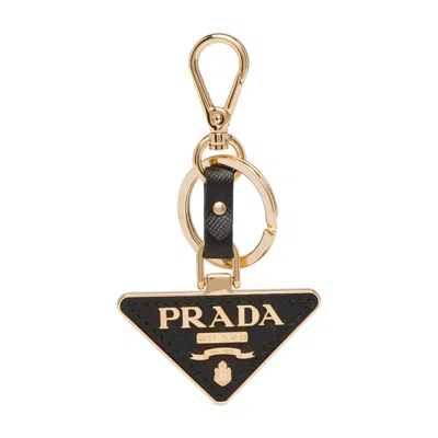 Prada Triangle Logo Keyring In Black