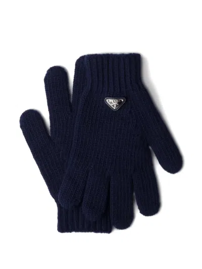 Prada Triangle Knit Gloves In Blue