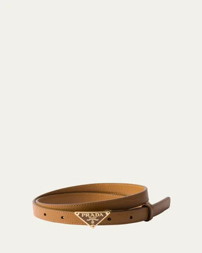 Prada Triangle-logo Leather Belt In Brown