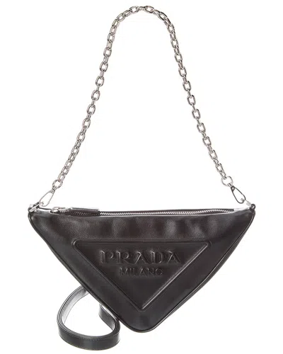 Prada Triangle Leather Mini-bag In Black