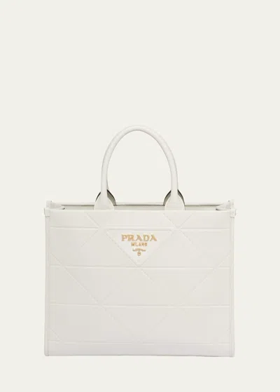 Prada Triangle Leather Shopper Tote Bag In F0009 Bianco