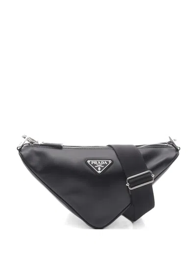 Pre-owned Prada Triangle Leather Shoulder Bag In Black