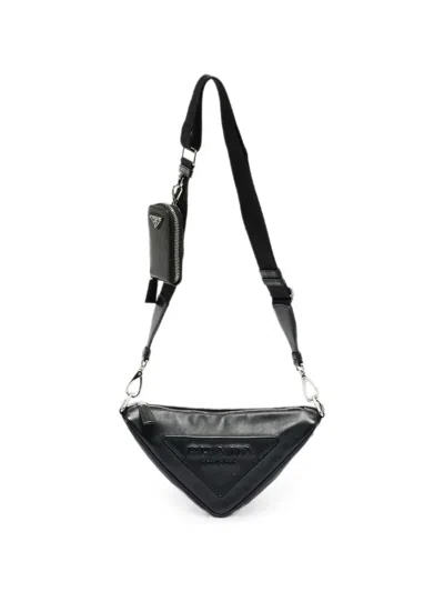 Pre-owned Prada Triangle Leather Shoulder Bag In Black