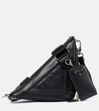 Prada Triangle Leather Shoulder Bag In Nero