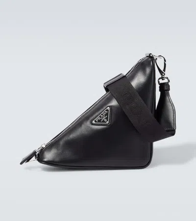 Prada Triangle Leather Shoulder Bag In Black
