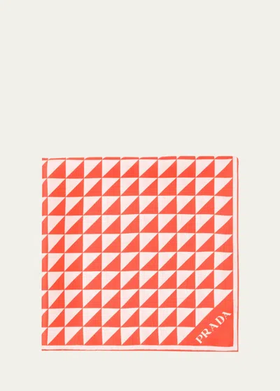 Prada Triangle Line-print Silk Scarf In F0x7f Nero Platin