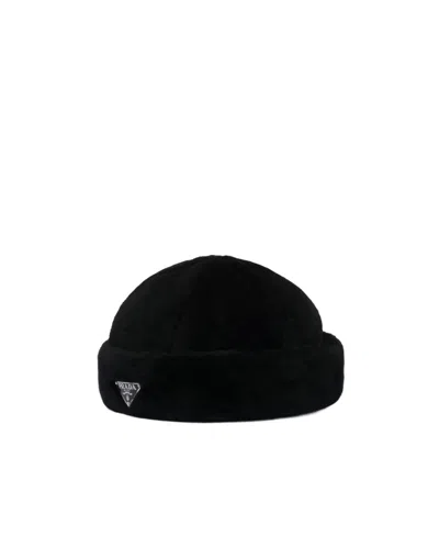 PRADA PRADA TRIANGLE LOGO-APPLIQUÉ TURN-UP BRIM BEANIE