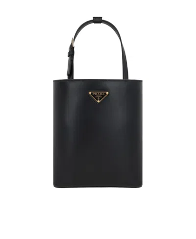 Prada Triangle Logo-appliqué Tote Bag In Black