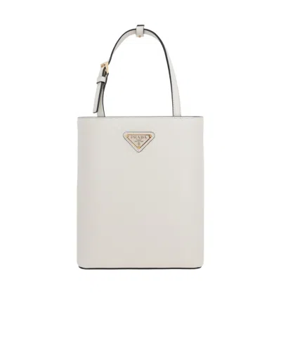 Prada Triangle Logo-appliqué Tote Bag In White