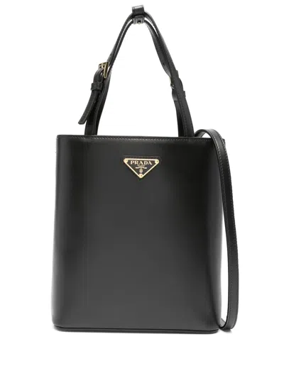 Prada Triangle Logo-appliqué Tote Bag In Schwarz