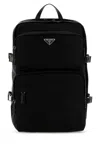 Prada Nylon Backpack With Top Handle And Front Zip In Black