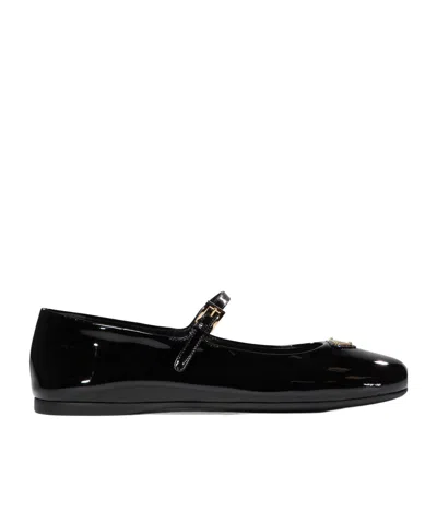 PRADA PRADA TRIANGLE-LOGO ROUND-TOE BALLERINA SHOES