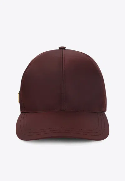 Prada Triangle Logo Baseball Cap In Burgundy