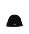Prada Triangle-logo Wool-cashmere Beanie In Black
