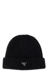 Prada Triangle Logo Beanie In Black