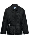 Prada Re-nylon Down Jacket With Belt In Black