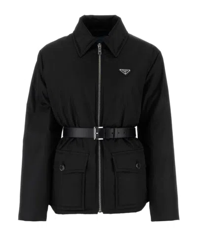 PRADA PRADA LOGO PLAQUE BELT-DETAILED JACKET